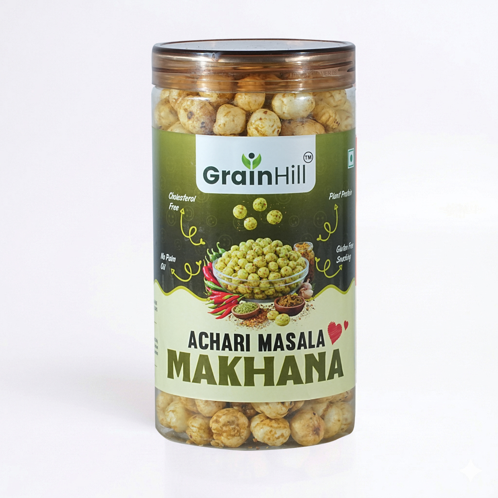 GrainHill Achari Masala Makhana | High Protein & Calcium Rich Snack | Roasted Fox Nuts