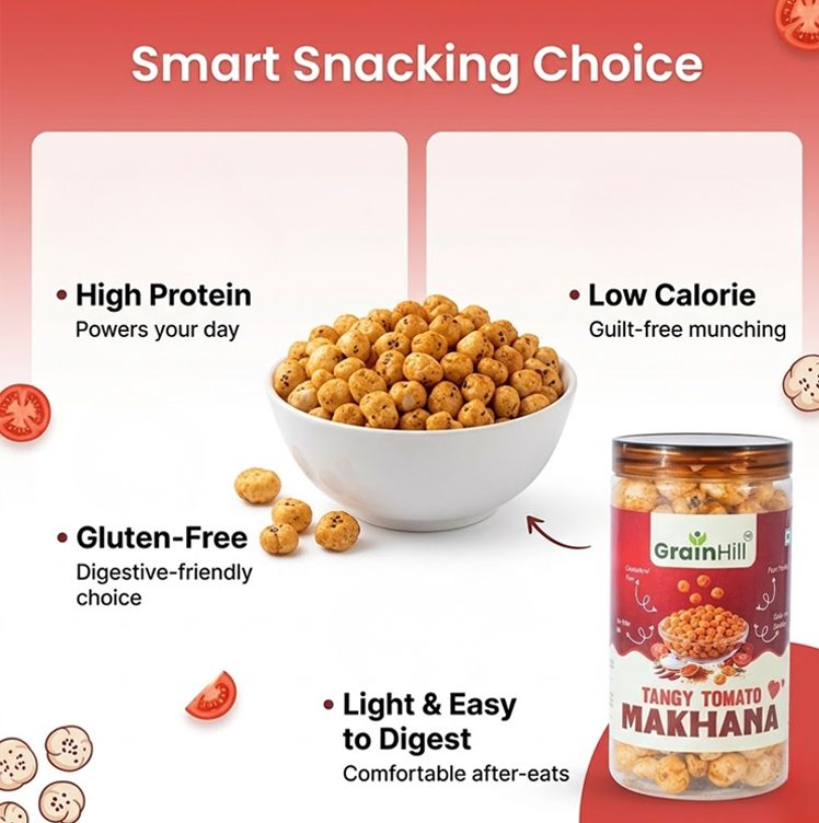 Grainhill Healthy Tangy Tomato Makhana | High Protein & Calcium Rich Snack | Roasted Fox Nuts - Image 3