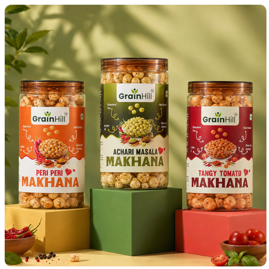 como final GrainHill Combo pack(peri peri Makhana, Achari masala and tangy tomato ) makhana